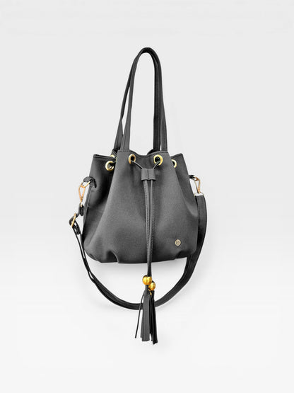 Bolso Doble Asa con Strap Removible Bucket Bag - Beige y Negro (Iris)