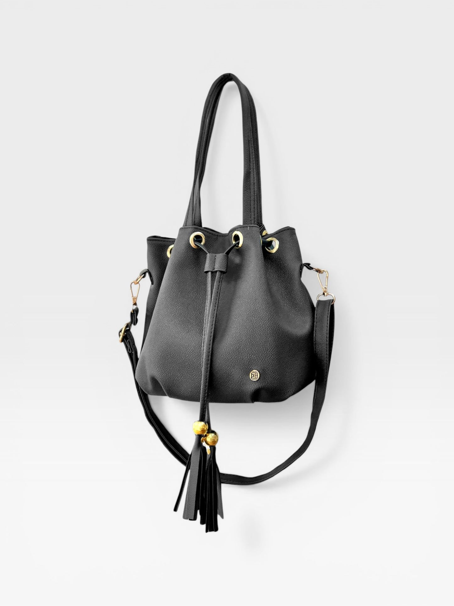 Bolso Doble Asa con Strap Removible Bucket Bag - Beige y Negro (Iris)