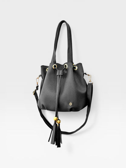 Bolso Doble Asa con Strap Removible Bucket Bag - Beige y Negro (Iris)