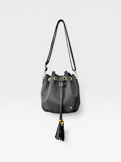 Bolso Doble Asa con Strap Removible Bucket Bag - Beige y Negro (Iris)