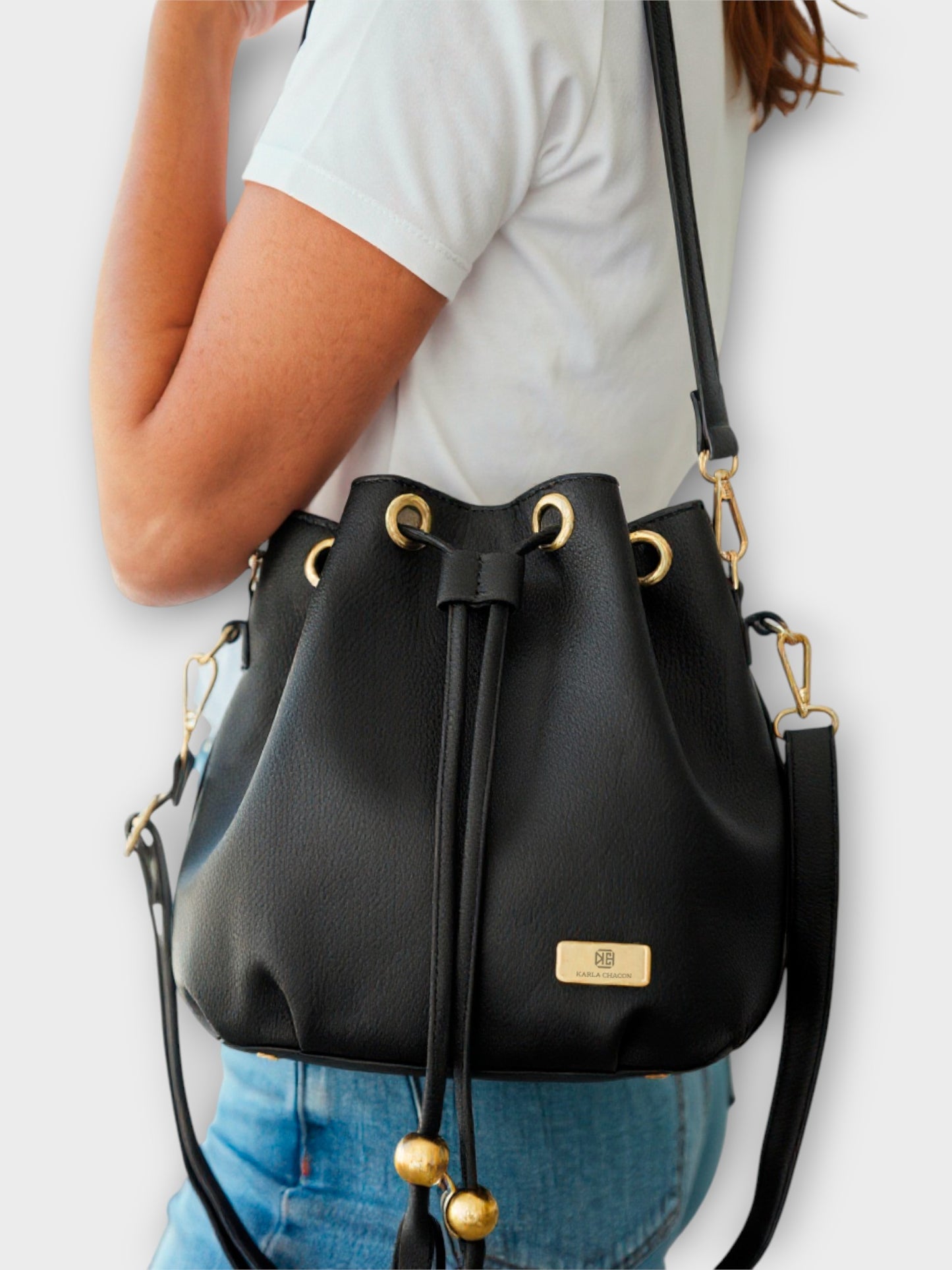 Bolso Bucket Iris Negro y Beige
