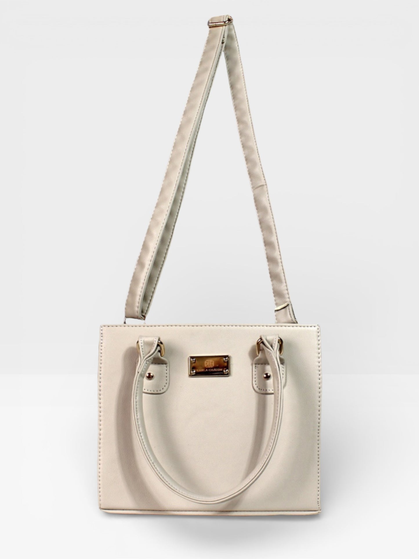 Bolso Cartera Estructurada Con Strap Desmontable - Negro y Crema (Jess)