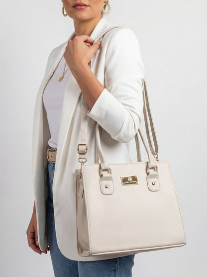 Bolso Cartera Estructurada Con Strap Desmontable - Negro y Crema (Jess)