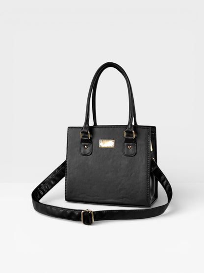 Bolso Cartera Estructurada Con Strap Desmontable - Negro y Crema (Jess)