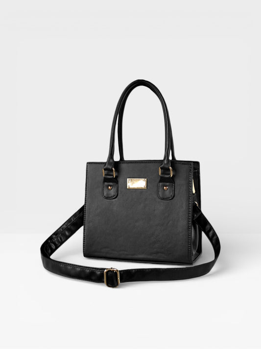 Bolso Cartera Estructurada Jess Con Correa Ajustable - Negro y Beige Claro