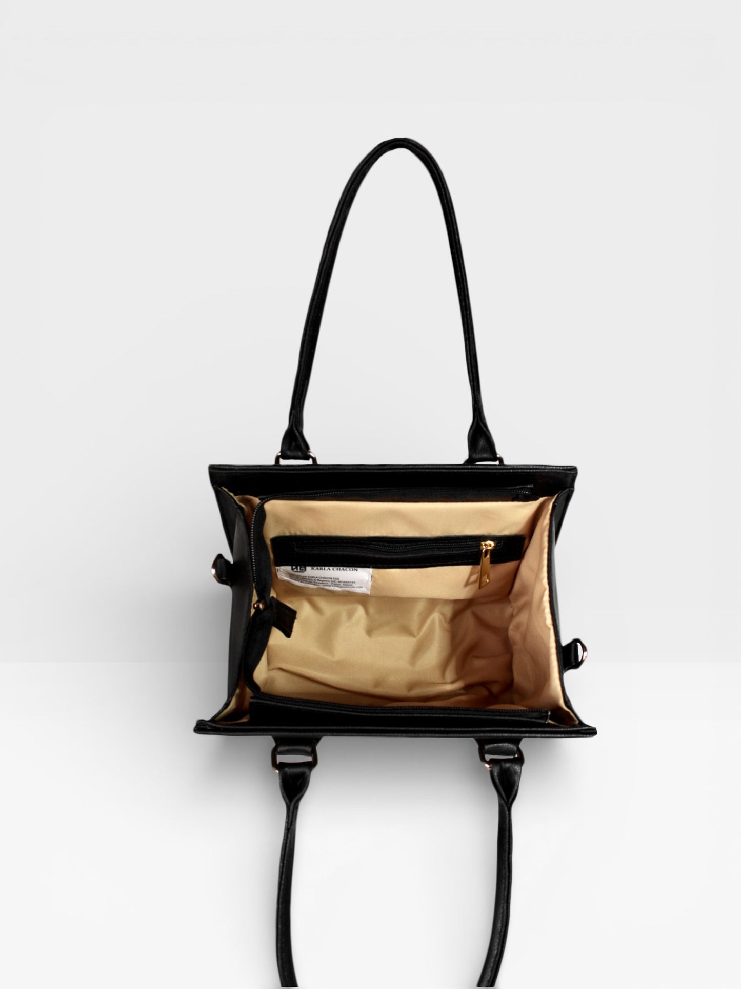 Bolso Cartera Estructurada Con Strap Desmontable - Negro y Crema (Jess)