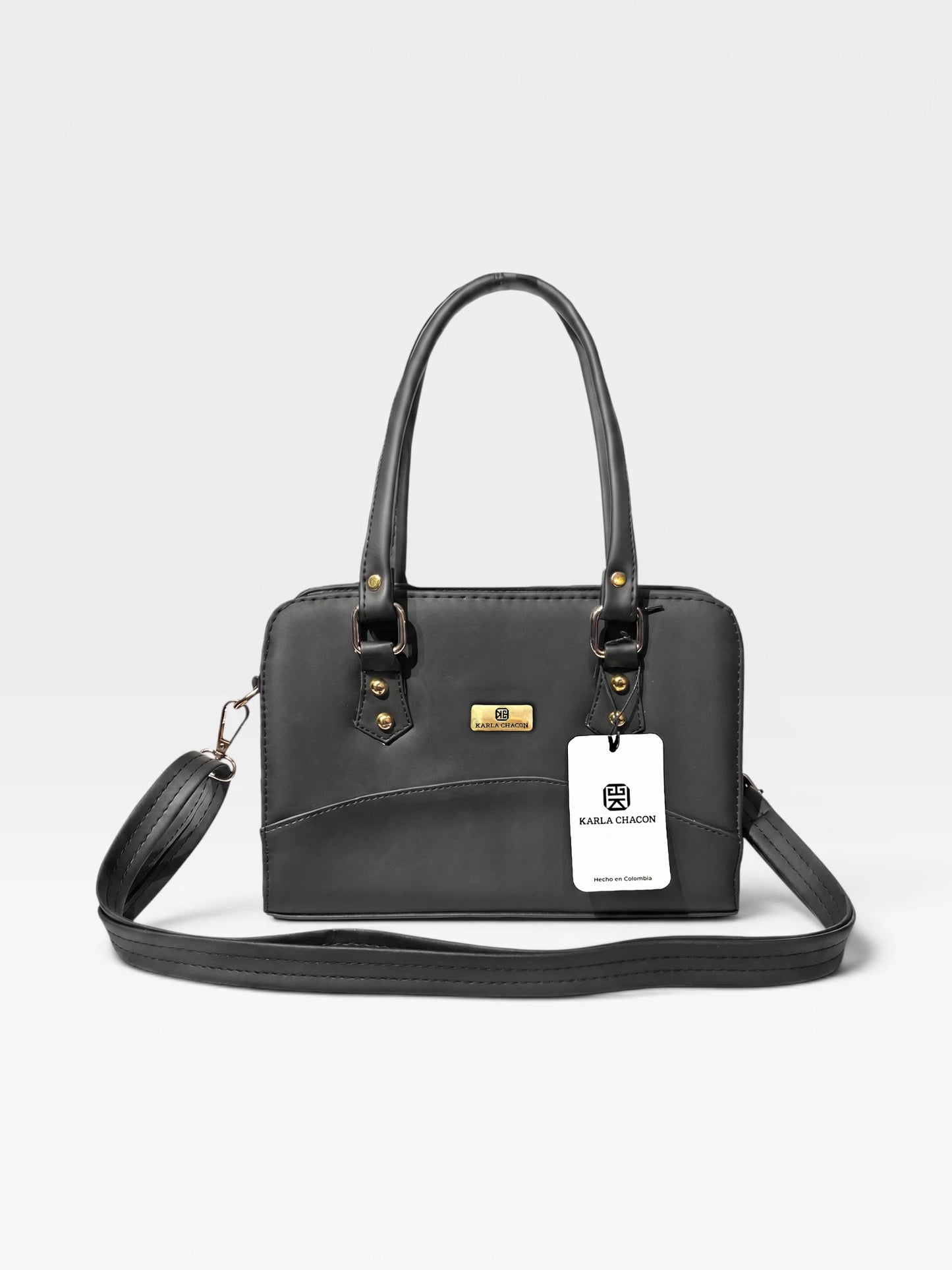 Bolso Cartera Estructurada Doble Uso con Strap Removible  - Negro y Beige (June)