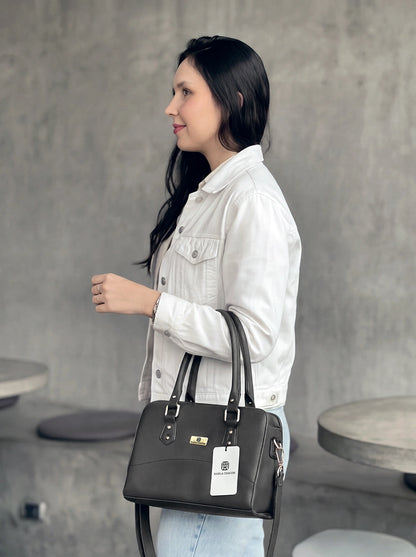 Bolso Cartera Estructurada Doble Uso con Strap Removible  - Negro y Beige (June)