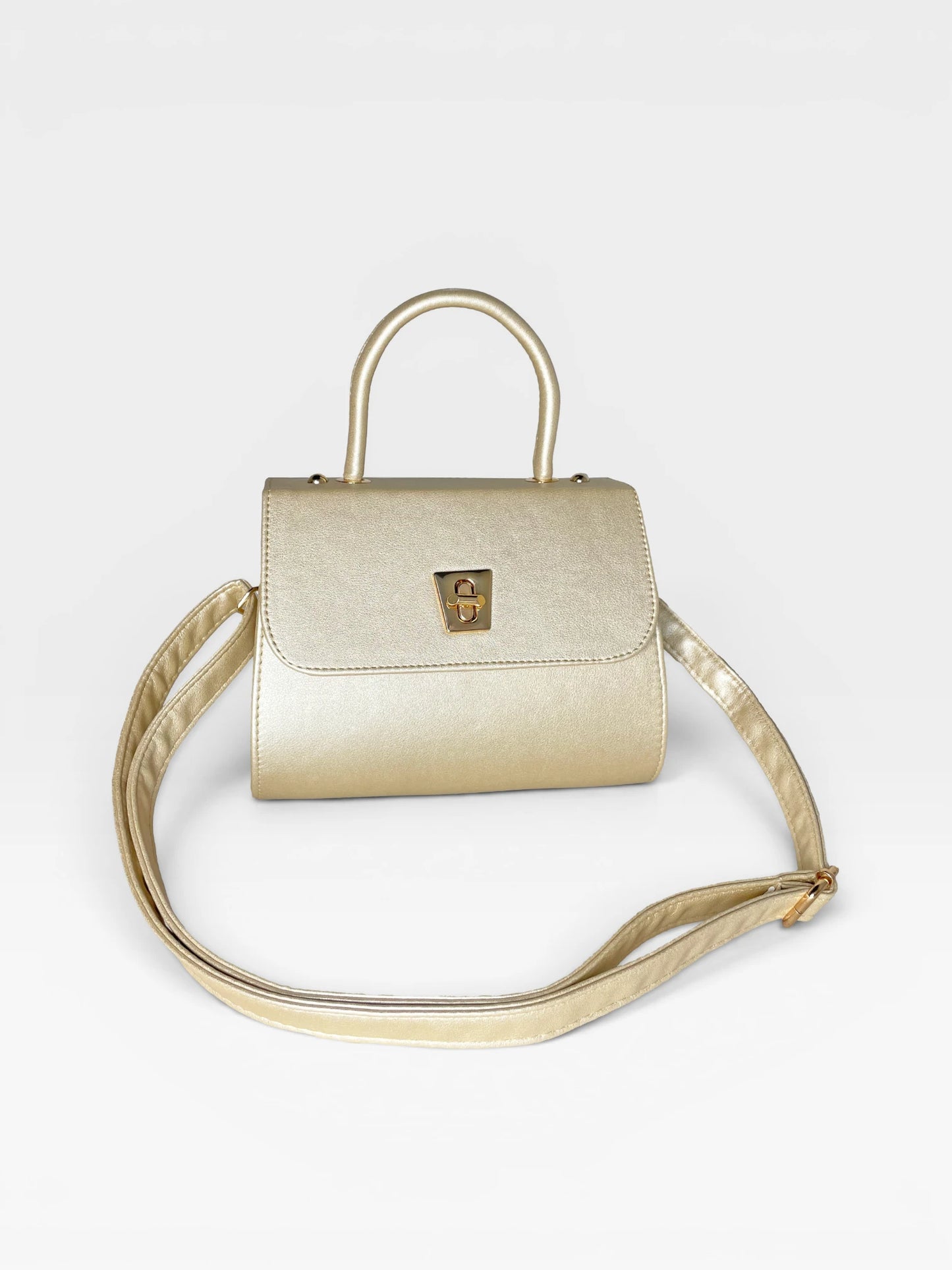 Bolso Bandolera Doble Asa - Nude, Negro y Dorado (Lexy)