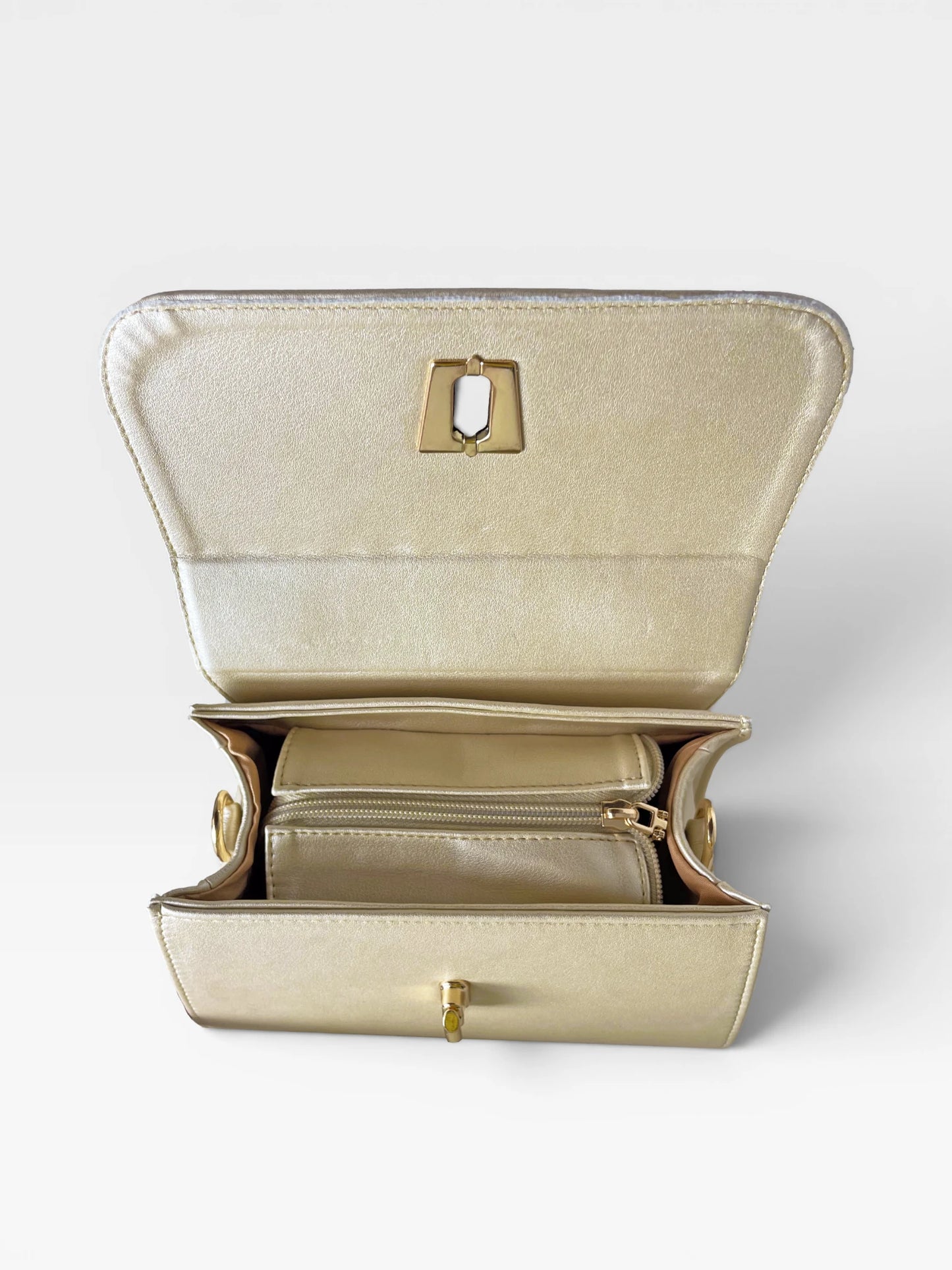 Bolso Bandolera Doble Asa - Nude, Negro y Dorado (Lexy)