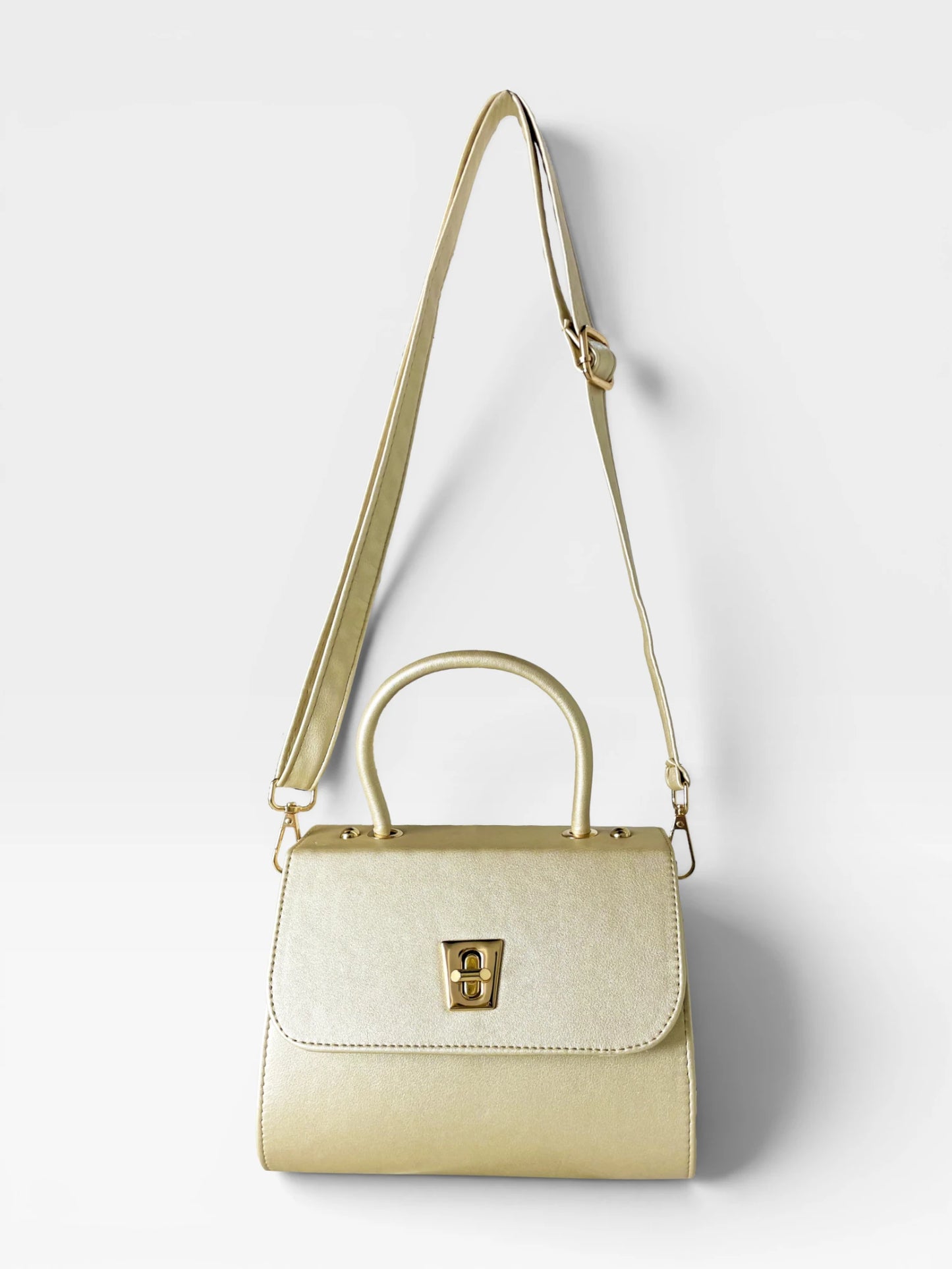 Bolso Bandolera Doble Asa - Nude, Negro y Dorado (Lexy)