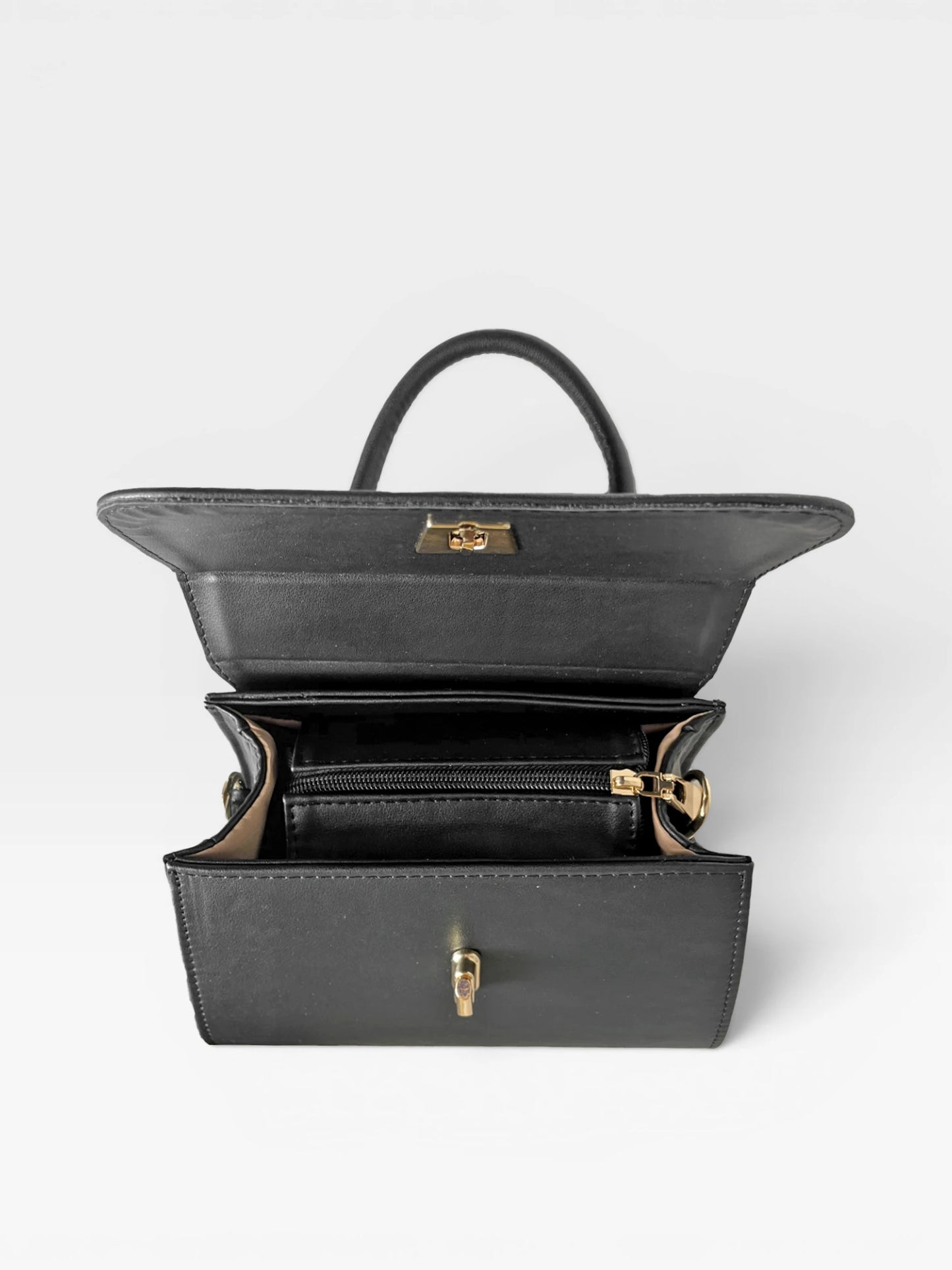 Bolso Bandolera Doble Asa - Nude, Negro y Dorado (Lexy)