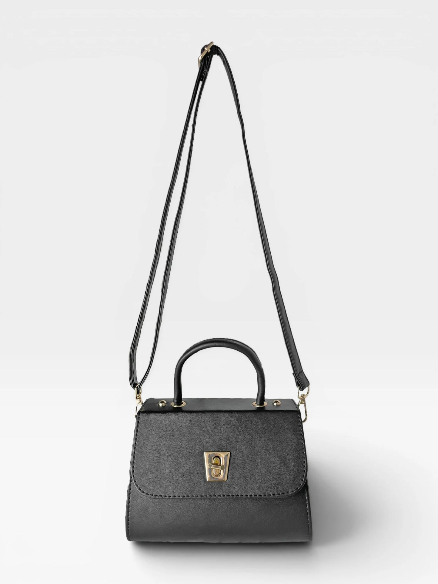 Bolso Bandolera Doble Asa - Nude, Negro y Dorado (Lexy)