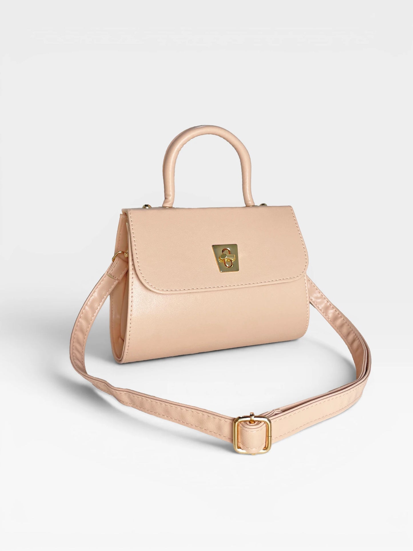 Bolso Bandolera Doble Asa - Nude, Negro y Dorado (Lexy)