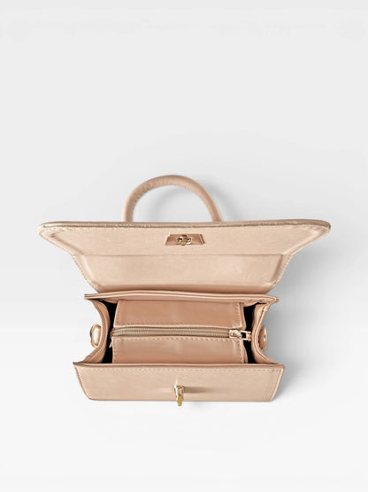 Bolso Bandolera Doble Asa - Nude, Negro y Dorado (Lexy)