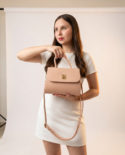 Bolso Bandolera Doble Asa - Nude, Negro y Dorado (Lexy)