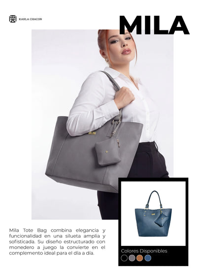 Bolso Cartera Tote con Monedero - Negro, Gris, Beige, Miel y Azul (Mila)