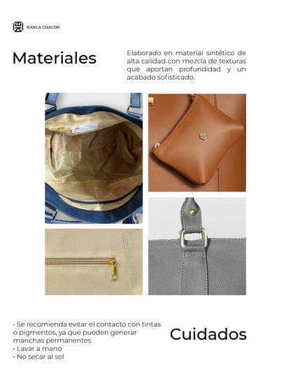 Bolso Cartera Tote con Monedero - Negro, Gris, Beige, Miel y Azul (Mila)