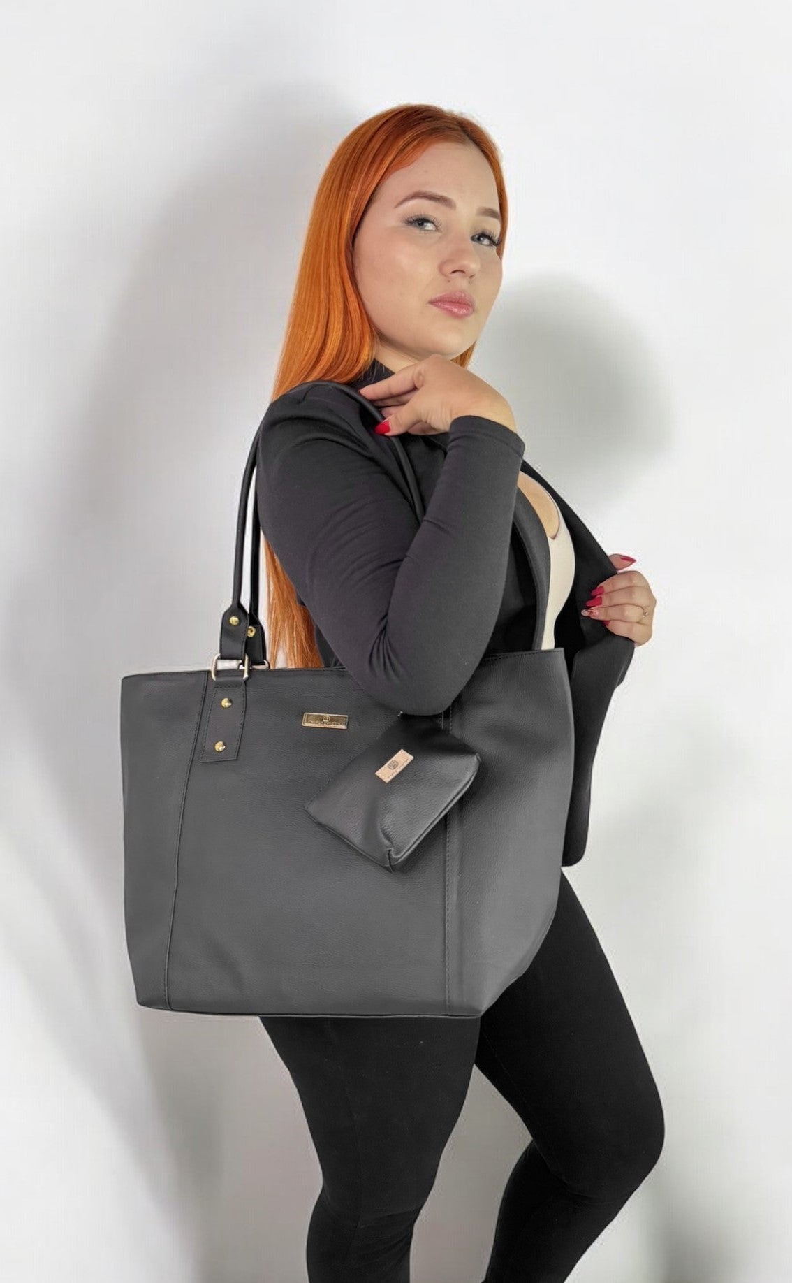 Cartera Tote Mila con Monedero - Negro, Gris, Beige y Azul