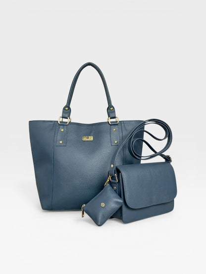 Set de tres piezas Combo Tote Mila + Manos libres Nova + Monedero