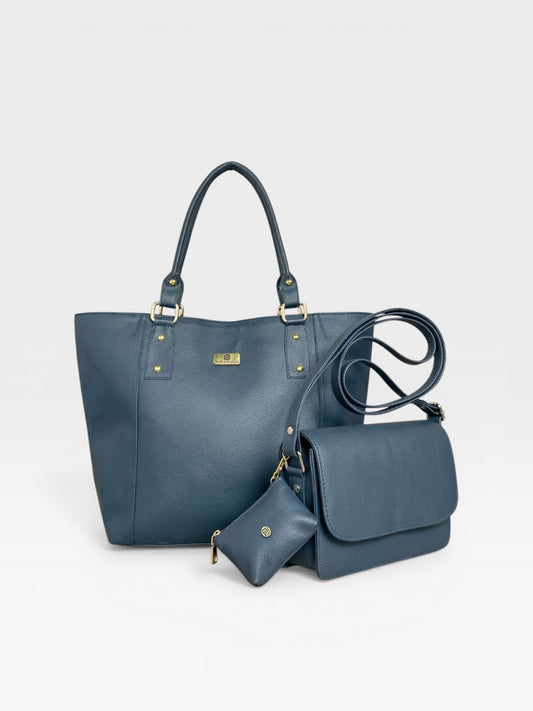 Set de tres piezas Combo Tote Mila + Manos libres Nova + Monedero