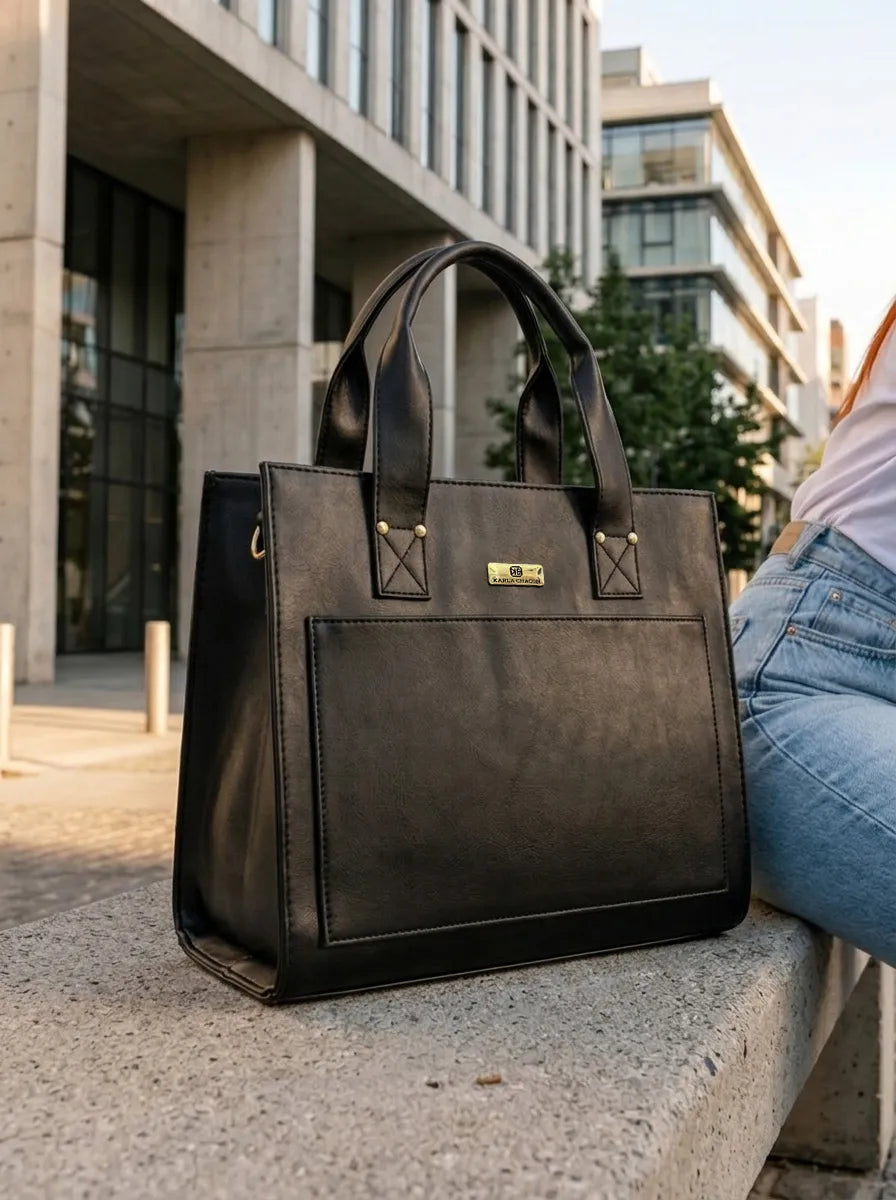 Bolso Maletín Para Carpetas y Portatil - Negro, Beige (Mona)
