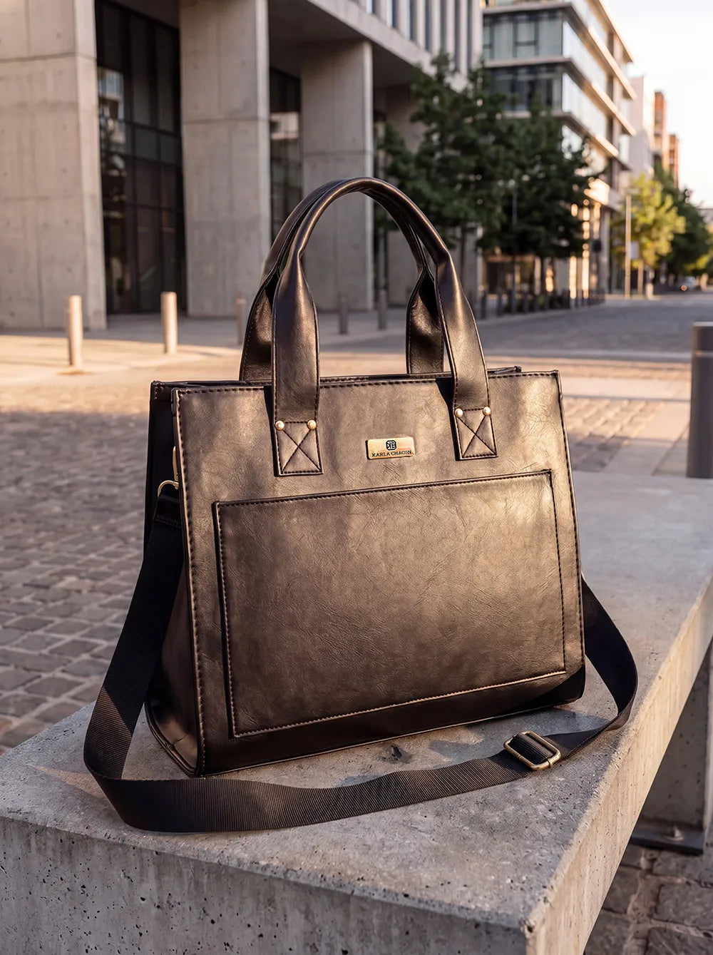 Bolso Maletín Para Carpetas y Portatil - Negro, Beige (Mona)
