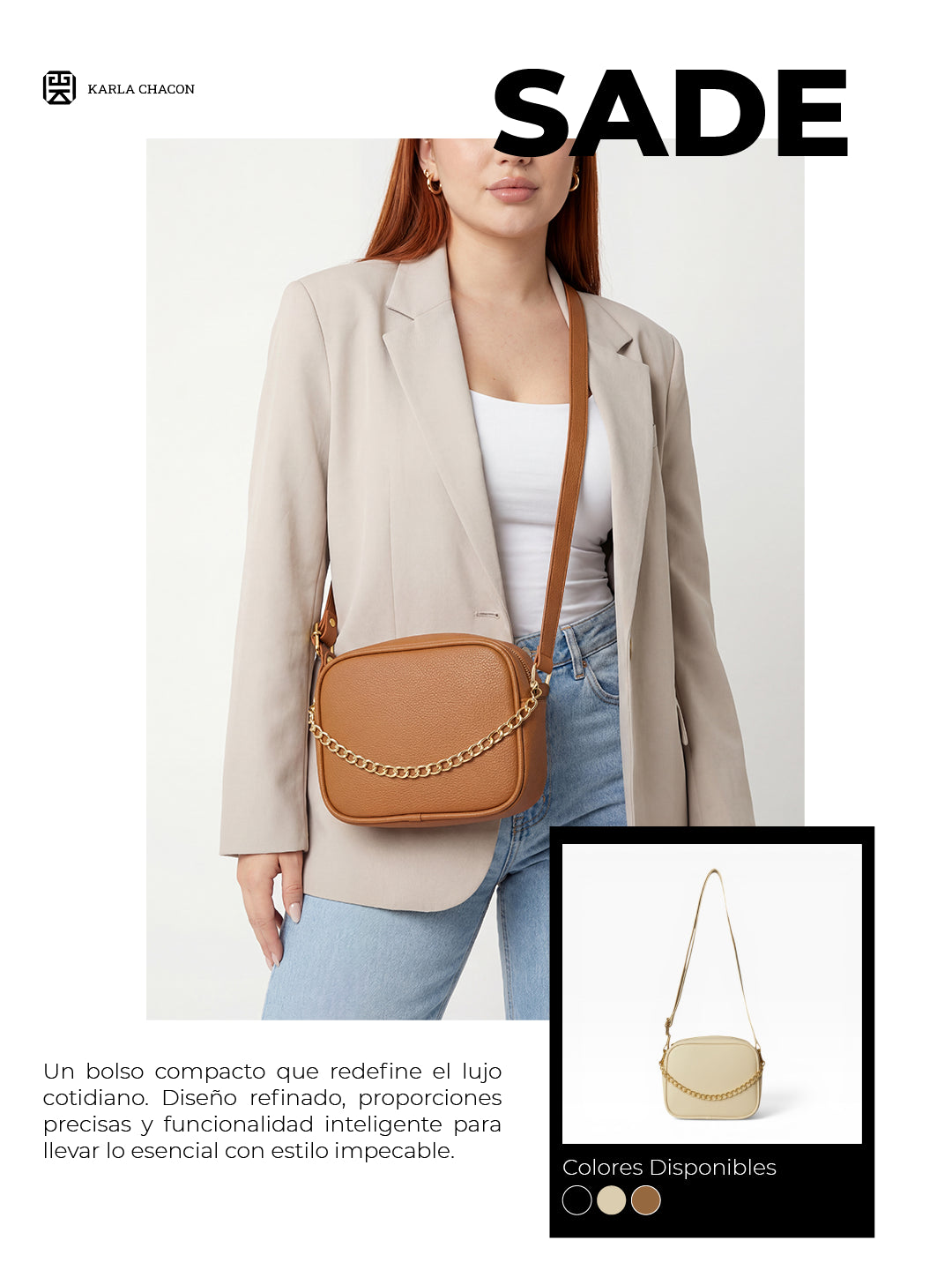 Bolso Bandolera Manos Libres Pequeño - Borgoña, Miel, Beige y Negro (Sade)