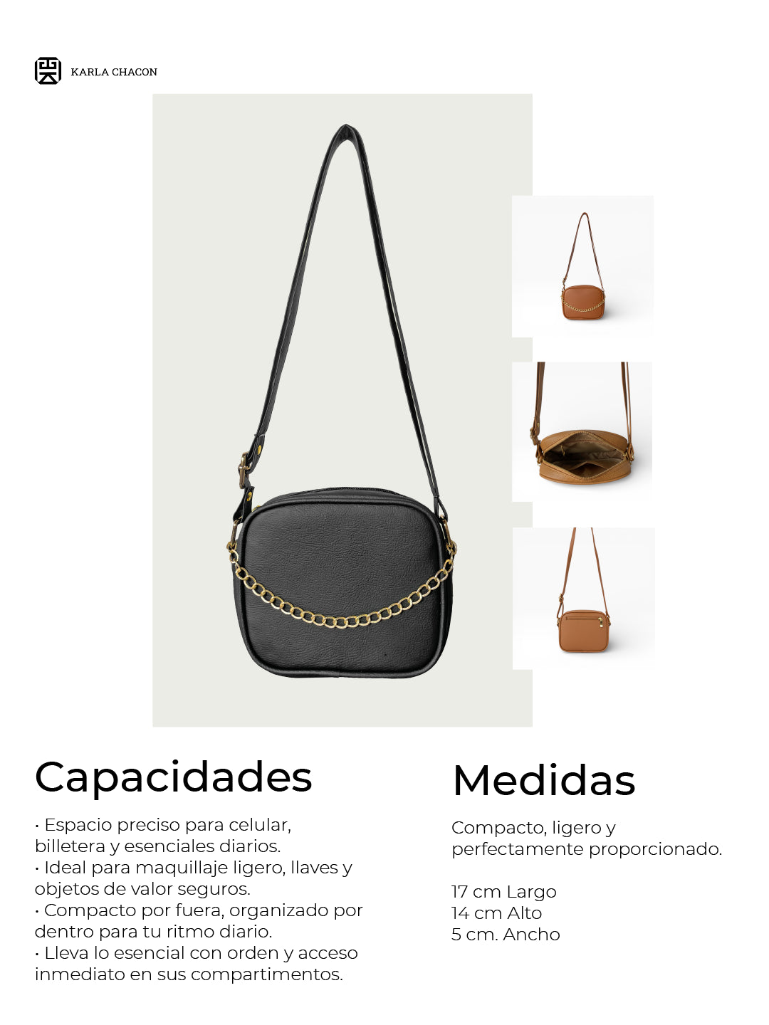 Bolso Bandolera Manos Libres Pequeño - Borgoña, Miel, Beige y Negro (Sade)