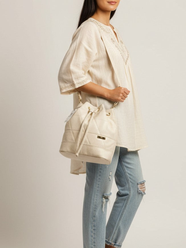 Bolso Bucket Bag Nena - Beige y Negro