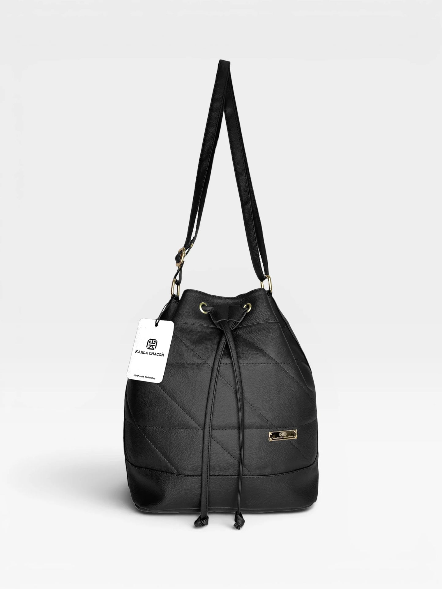 Bolso Bandolera Bucket Bag Manos Libres - Beige y Negro (Nena)
