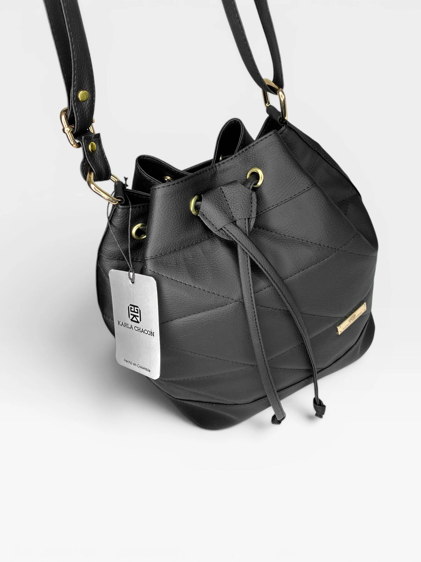Bolso Bandolera Bucket Bag Manos Libres - Beige y Negro (Nena)