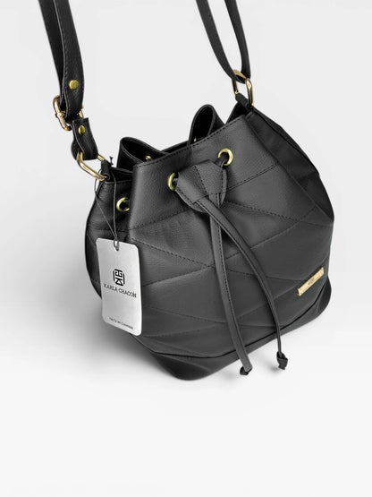 Bolso Bandolera Bucket Bag Manos Libres - Beige y Negro (Nena)