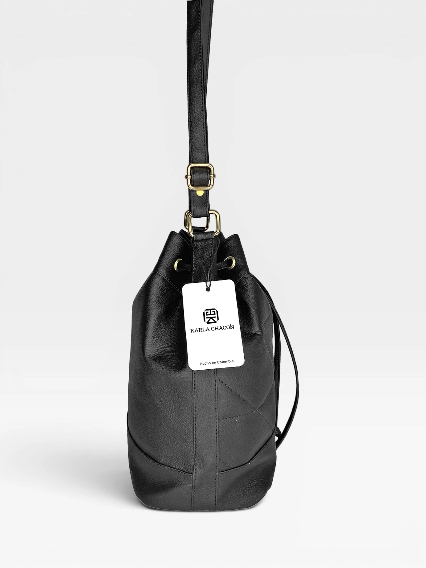 Bolso Bandolera Bucket Bag Manos Libres - Beige y Negro (Nena)