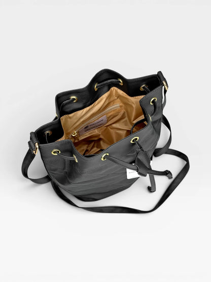 Bolso Bandolera Bucket Bag Manos Libres - Beige y Negro (Nena)
