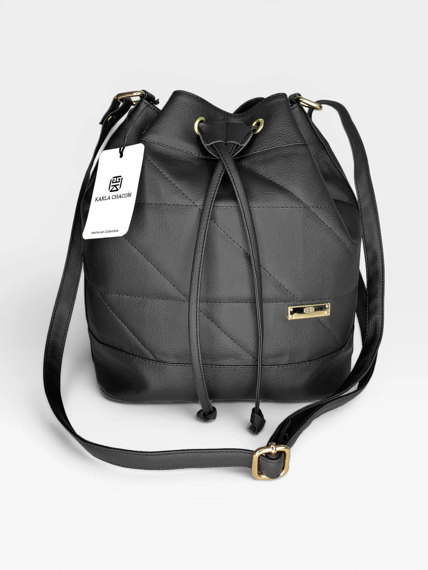 Bolso Bandolera Bucket Bag Manos Libres - Beige y Negro (Nena)