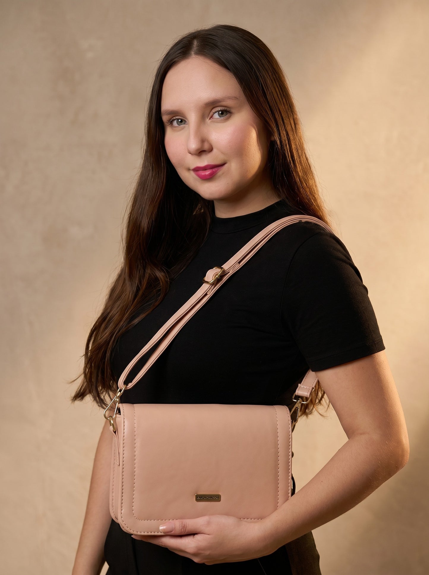Bolso Bandolera Crossbody Manos Libres Mujer - Negro y Nude (Niza)