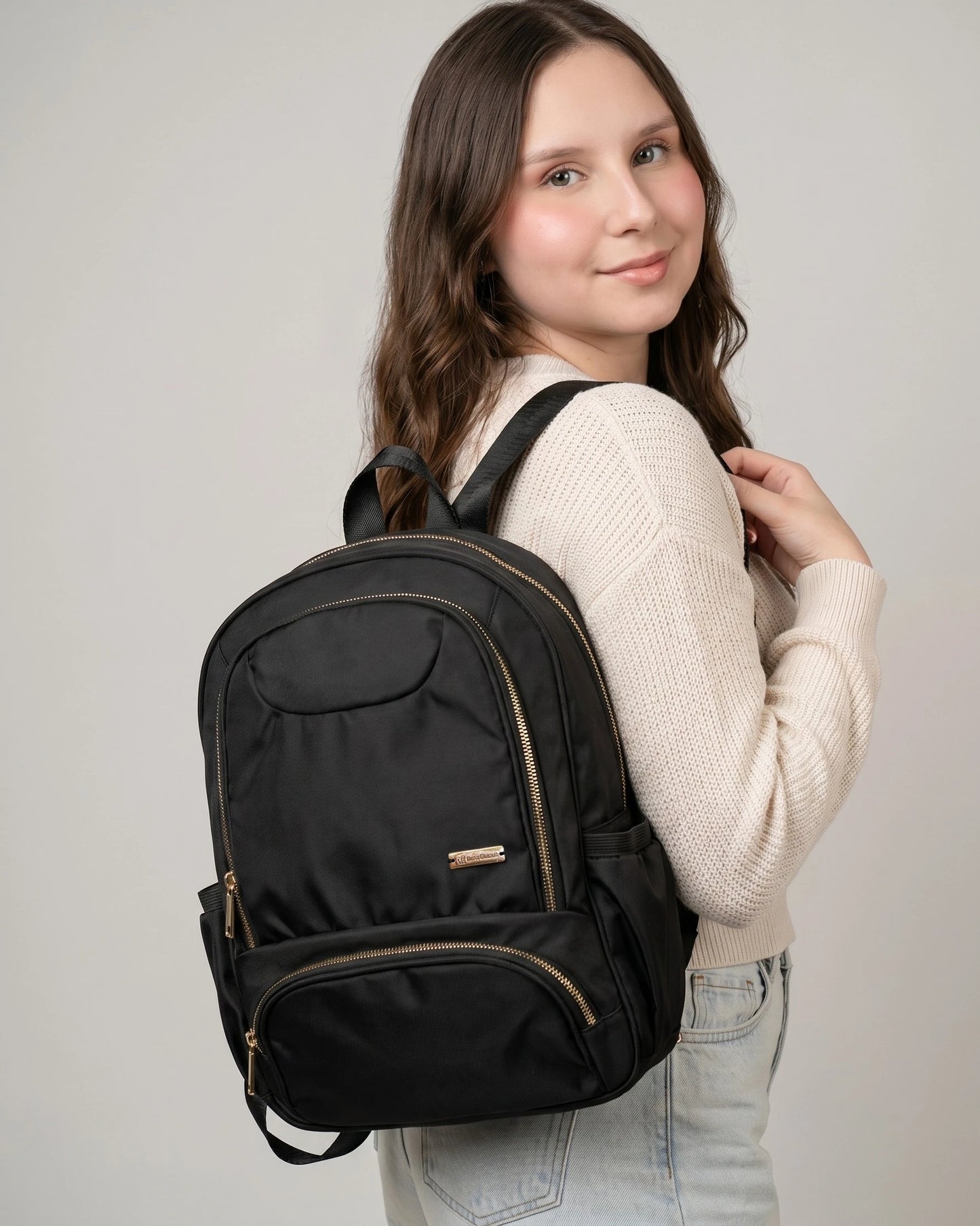 Bolso Morral Mediano Para Mujer - Negro y Beige (Oana)