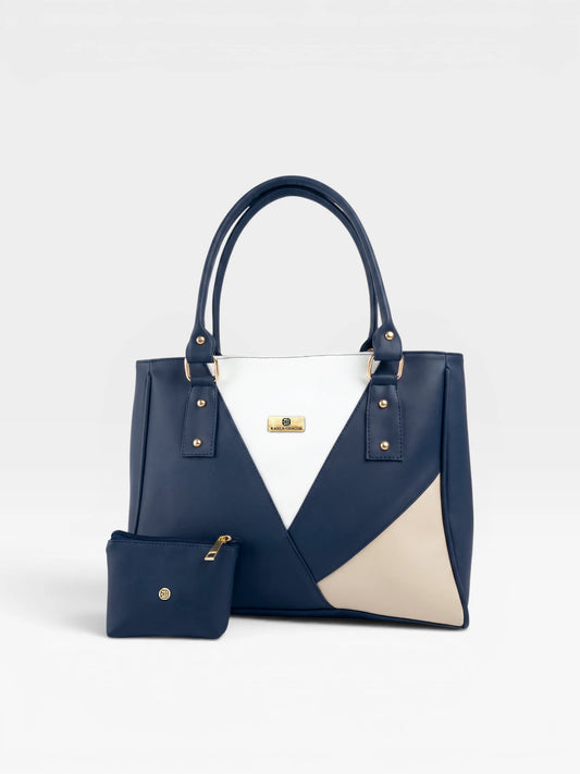 Bolso Cartera con Mondero - Negro, Azul y Beige (Olga)