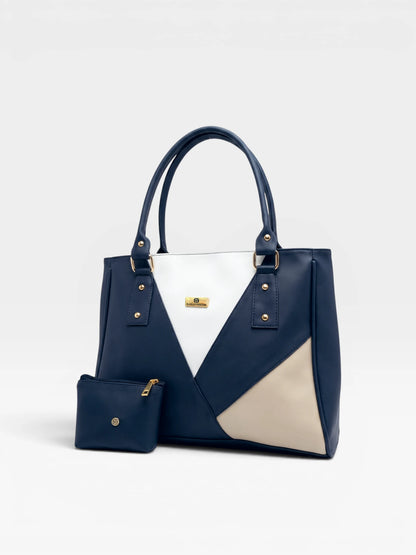Bolso Cartera con Mondero - Negro, Azul y Beige (Olga)