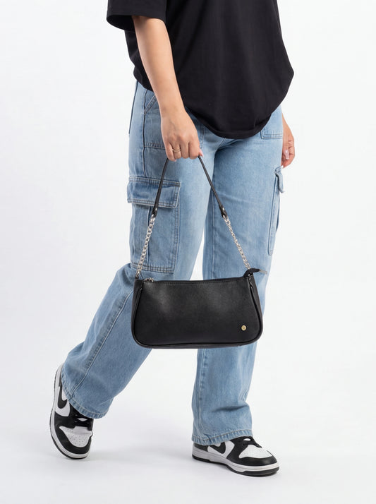 Bolso de Hombro Romy Plateado y Negro