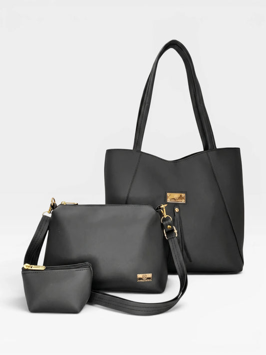 Set de Tres Piezas Combo Bolso Tote  + Bandolera + Monedero - Miel, Negro y Beige (Rupe)