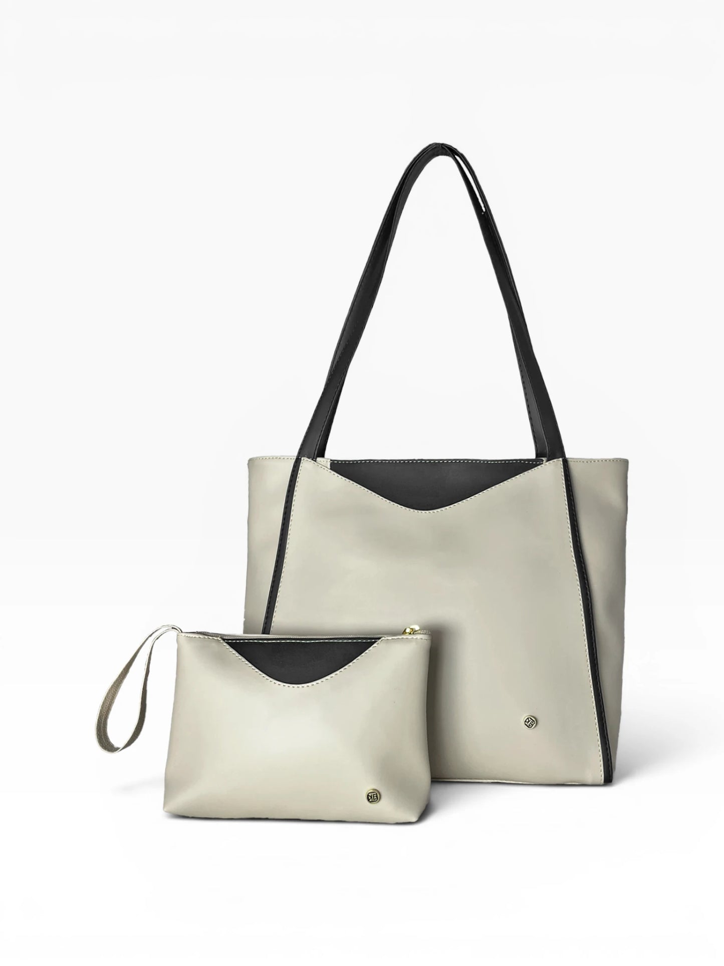 Bolso Cartera Tote Grande con cosmetiquera - Vinotinto, Negro y Beige (Vero)