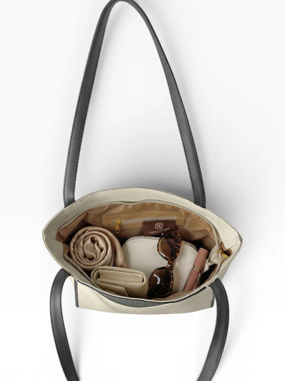 Bolso Cartera Tote Grande con cosmetiquera - Vinotinto, Negro y Beige (Vero)