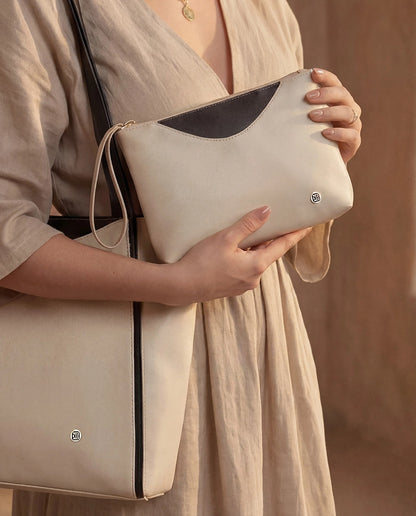 Bolso Cartera Tote Grande con cosmetiquera - Vinotinto, Negro y Beige (Vero)