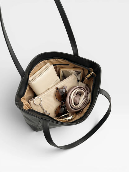 Bolso Cartera Tote Grande con cosmetiquera - Vinotinto, Negro y Beige (Vero)