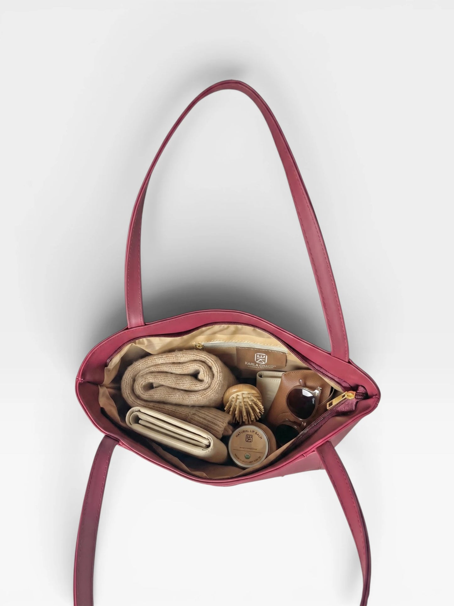Bolso Cartera Tote Grande con cosmetiquera - Vinotinto, Negro y Beige (Vero)