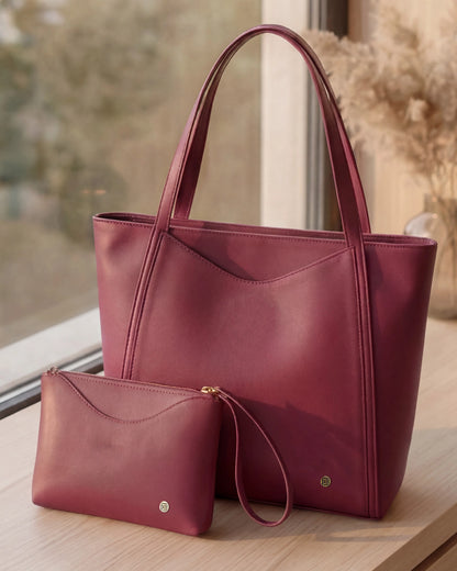 Bolso Cartera Tote Grande con cosmetiquera - Vinotinto, Negro y Beige (Vero)