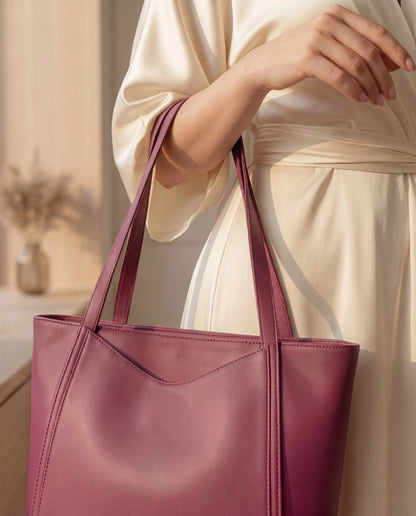 Bolso Cartera Tote Grande con cosmetiquera - Vinotinto, Negro y Beige (Vero)