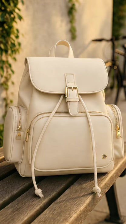 Morral casual para mujer con herrajes dorados y múltiples bolsillos - Negro, Beige y Arena